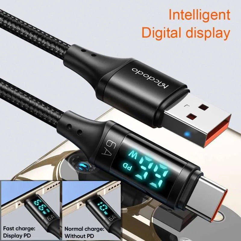 Mcdodo Type C Fast Charging Cable with Digital Display 1.2m - Black