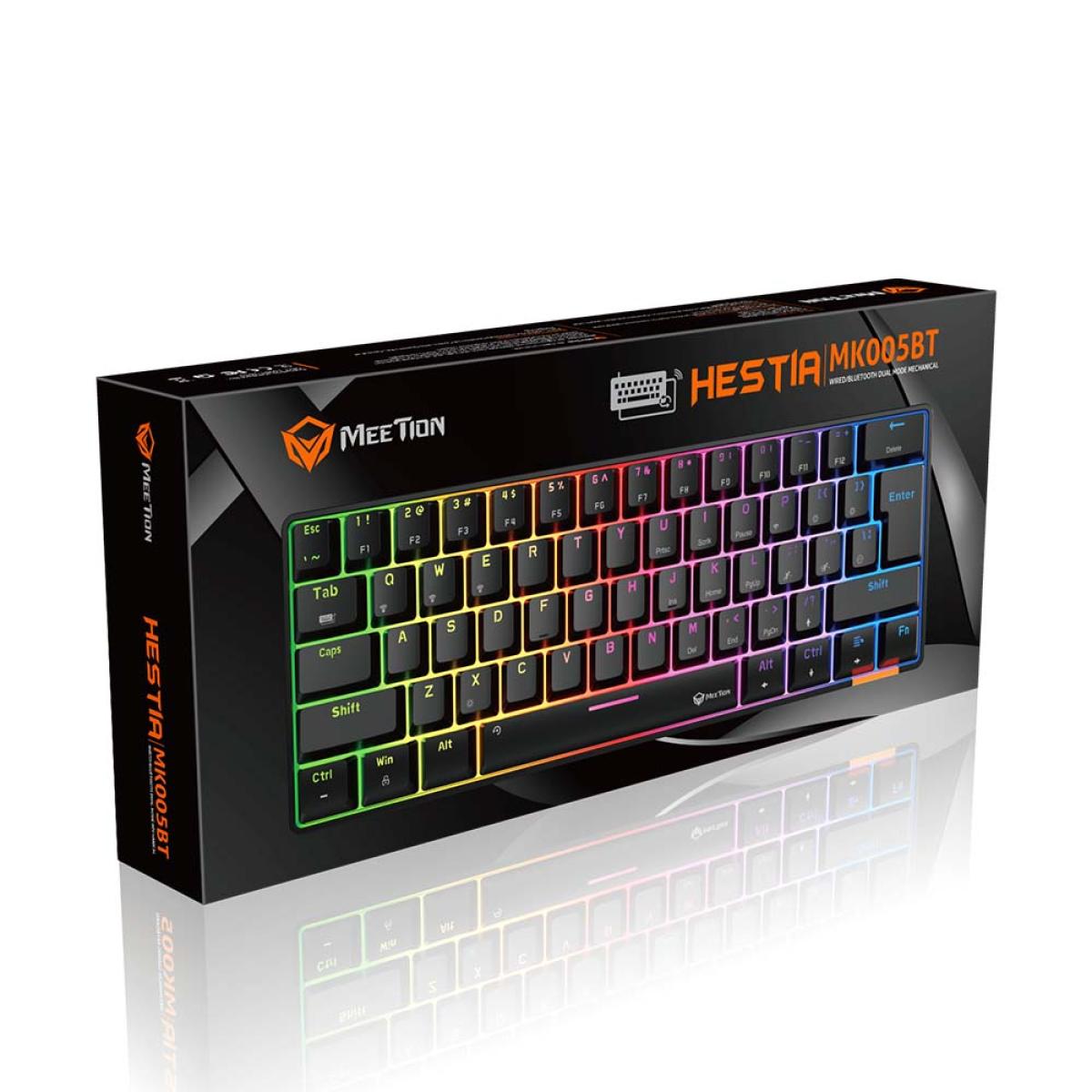 لوحة مفاتيح الألعاب الميكانيكية ثنائية الوضع Hestia RGB 60% من Meetion