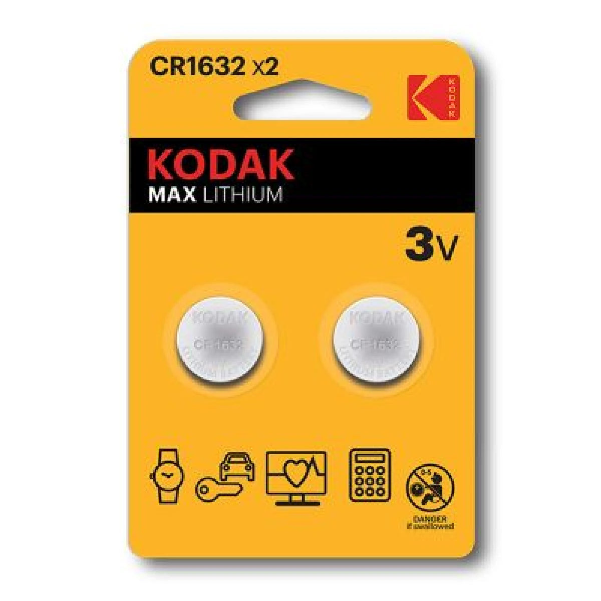 Kodak Lithium Button Cell Batteries 1632 Pack Of 2