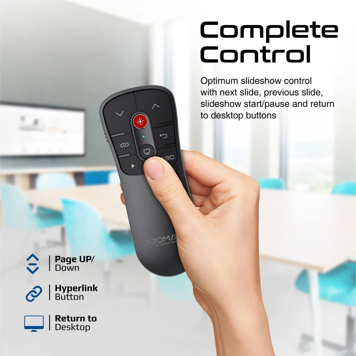 Promate ProPointer Laser Pointer Presenter, 10m Working Range and Button Controls