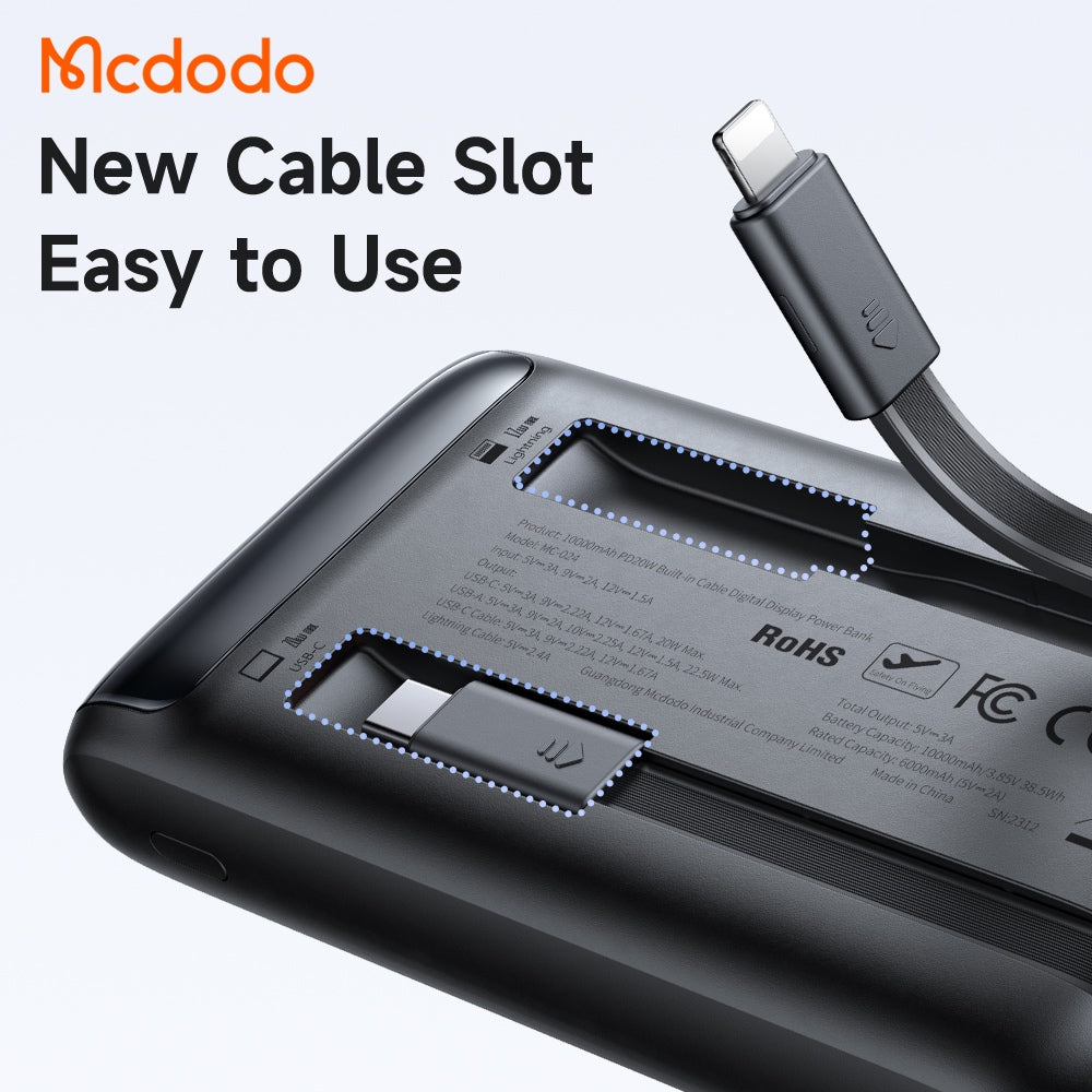 MCDODO 22.5W 33W Power Bank 10000mAh with Digital Display - Black