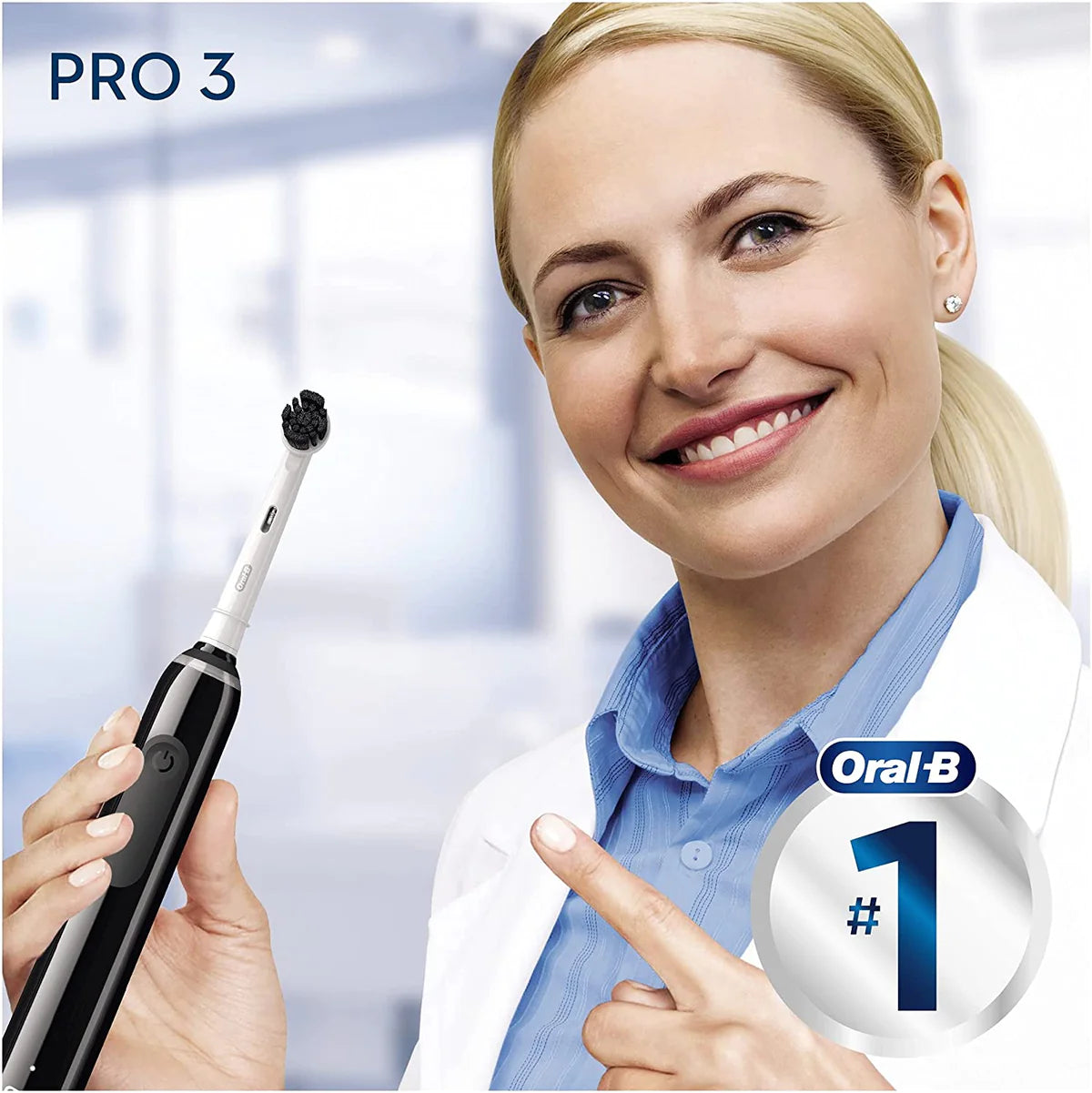 Oral-B Pro 3 3000 Electric Toothbrush With Smart Pressure Sensor & 2 Charcoal Infused Heads - Black