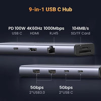 UGREEN محول USB-C 9 في 1 بدقة 4K 60Hz وشحن PD سريع


