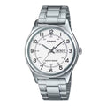 Casio MTP-V006D-7B2 Men's Stainless Steel Easy Reader White Dial Day Date Analog Dress Watch