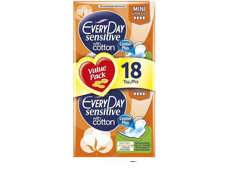 EveryDay Sensitive Cotton Sanitary Pads – Value Pack Mini Ultra Plus (18 Small Pads)