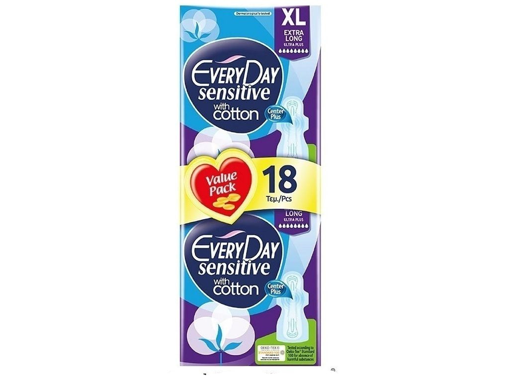 EveryDay Sensitive Extra Long Eco Sanitary Pads – 18 Pieces