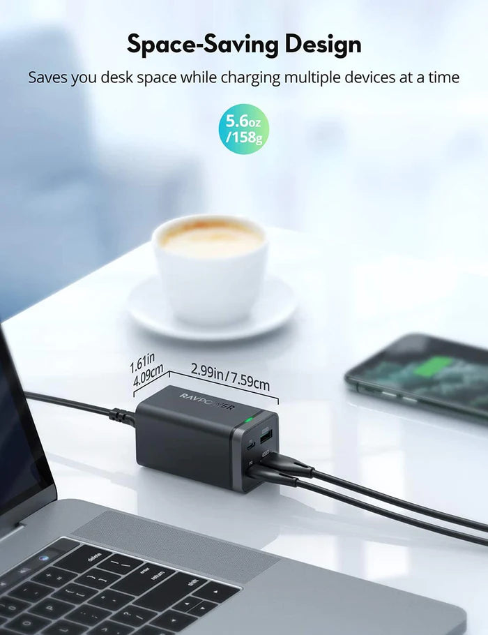 RAVPower 65W 4-Port GaN Tech USB C Desktop Charge