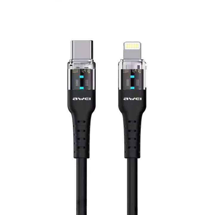 Awei PD 60W USB Type C Cable For iPhone 14 13 12 Pro Max Xiaomi iPad - Black