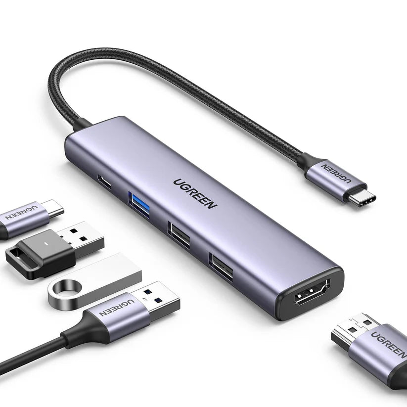 موزع UGREEN USB-C بـ3 منافذ USB + HDMI + شحن PD 100W
