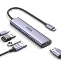 محول UGREEN 7 في 1 USB-C مع منفذي HDMI، شحن PD حتى 100W، USB-A 3.0 و3× USB-A 2.0 