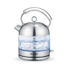 Severin Retro Glass Kettle – 2400W, 1.7L, Elegant Blue Light