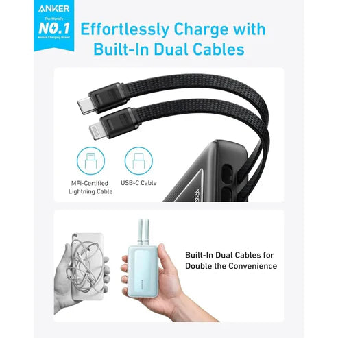 Anker Zolo 10000mAh 30W Fast Charging Built-in USB-C & Lightning cables