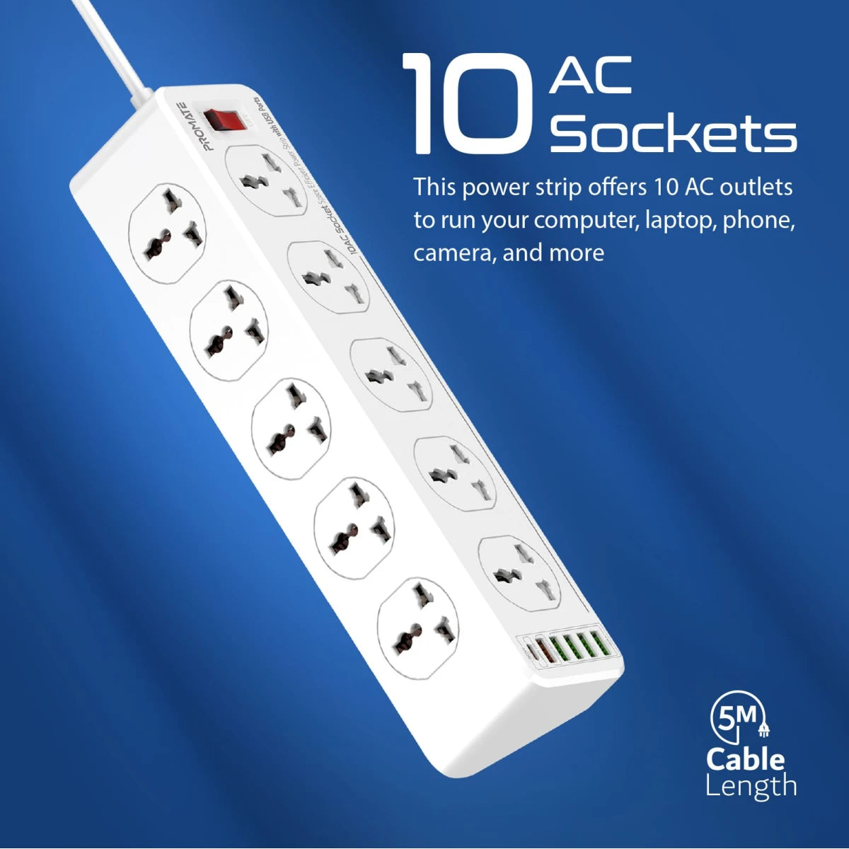 Promate PowerMatrix-5M 10AC Socket Space Efficient Power Strip Promate PowerMatrix-5M 10AC Socket Space Efficient Power Strip