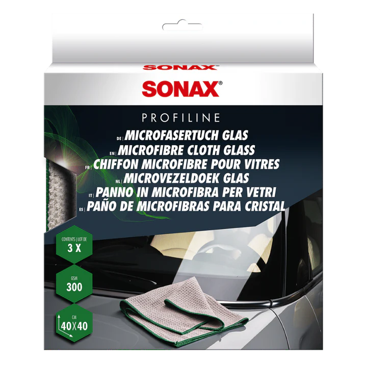 SONAX Glass Microfibre Cloths – Waffle Weave, Pack of 3