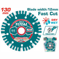 TOTAL Dry Diamond Cutting Disc Φ-130mm X 20mm | Blade Width: 12mm (TAC2111301)