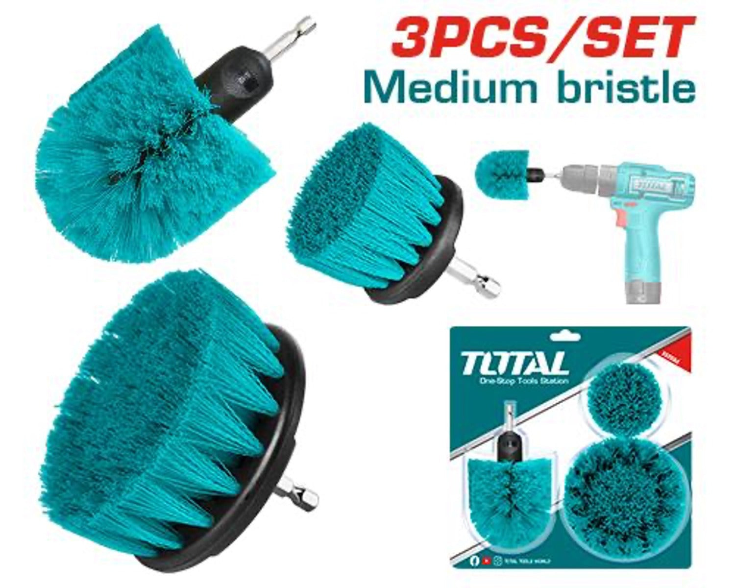 TOTAL TACM3001 3 Pcs Medium Bristle Brush Set TOTAL TACM3001 3 Pcs Medium Bristle Brush Set