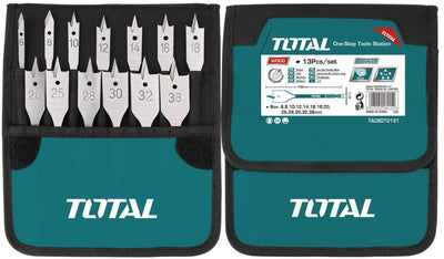 TOTAL 13 Pcs flat wood drill bits set Size:6,8,10,12,14,16,18,20,25,28,30,32,38mm