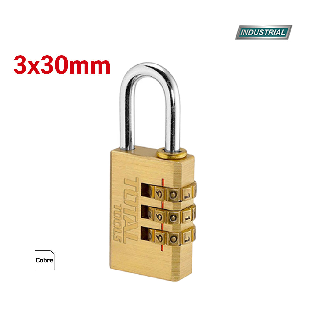 TOTAL Brass 3-Digit Combination Padlock 30mm (TBCK37303) – Advanced Security