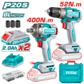 TOTAL 20V Cordless 2 in 1 Combo Kit - Drill & Impact Wrench