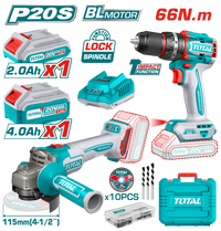 TOTAL 20V Cordless 2-in-1 Combo Kit - Impact Drill & Grinder