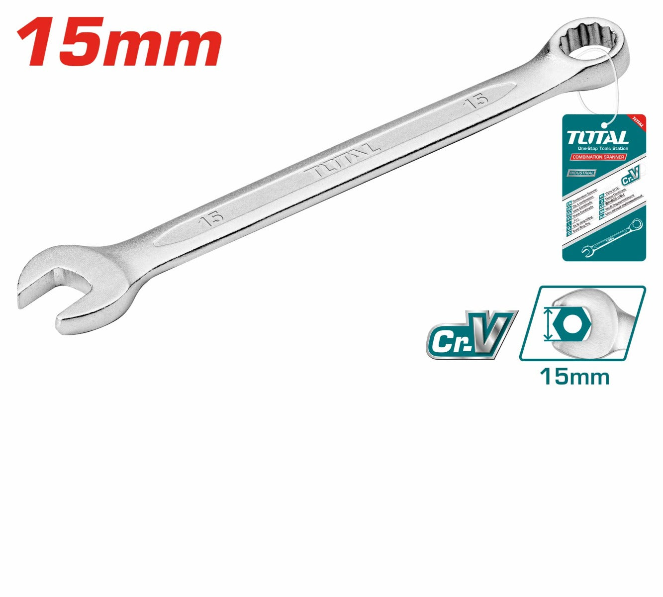 Total 15mm Open-End Wrench (TCSPA151) – Precision & Strength in Action Total 15mm Open-End Wrench (TCSPA151) – Precision & Strength in Action