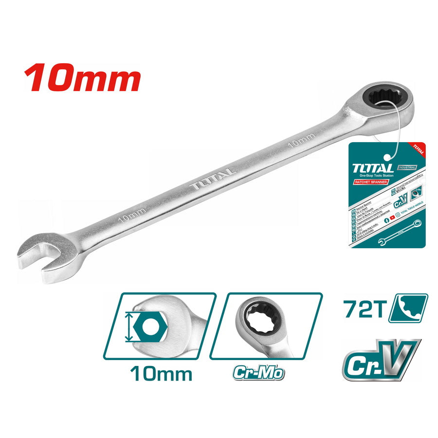 Total 10mm Open-End Wrench with Ratchet Professional and Efficient Tool Total 10mm Open-End Wrench with Ratchet Professional and Efficient Tool