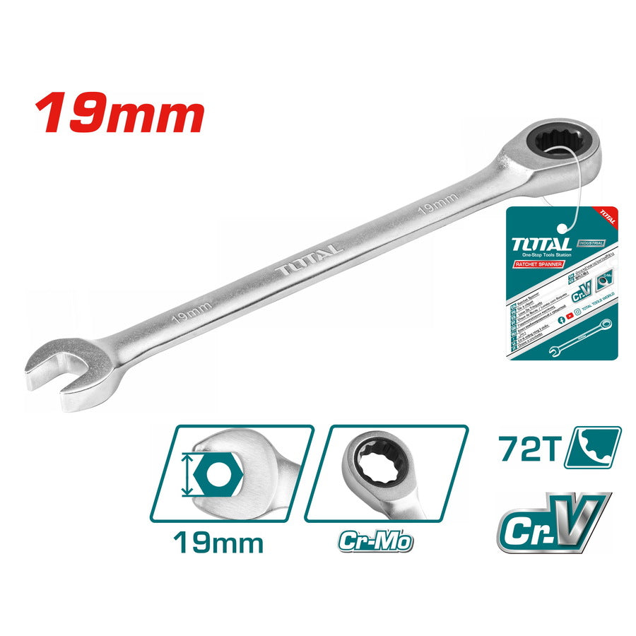 Total Ratchet Spanner 19mm (TCSPAR191) – Precision and Ease for Professional Use Total Ratchet Spanner 19mm (TCSPAR191) – Precision and Ease for Professional Use