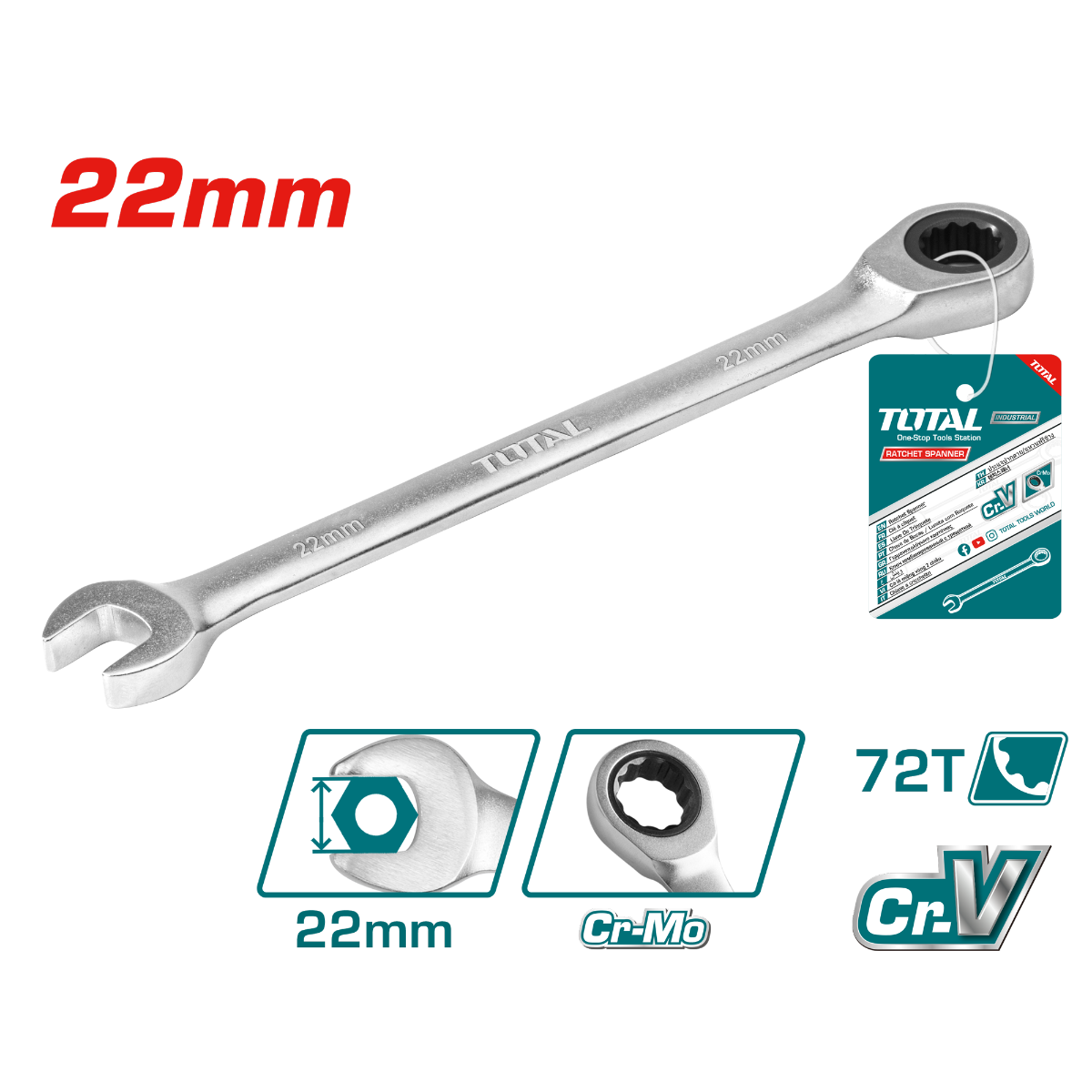 Total Ratchet Spanner 22mm (TCSPAR221) – Precision and Ease for Professional Use Total Ratchet Spanner 22mm (TCSPAR221) – Precision and Ease for Professional Use