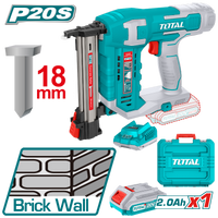 TOTAL Cordless brick nailer 20Volt perfect for brick wall, iron sheets(≤1mm), and wood (TCSTLI3808)
