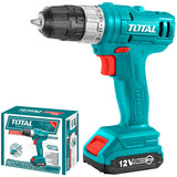 TOTAL CORDLESS DRILL Li-ion 12V / 1.5Ah / 20Nm (TDLI1211) This product can be used with Plastic and Metal. Not for concrete and Stones