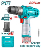 TOTAL 12V Cordless Drill - 20Nm Torque 2 Batteries No Charger