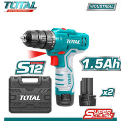 TOTAL Lithium-ion cordless drill 12V. 1pcs charger 2pcs 1.5Ah battery pack (TDLI12208)