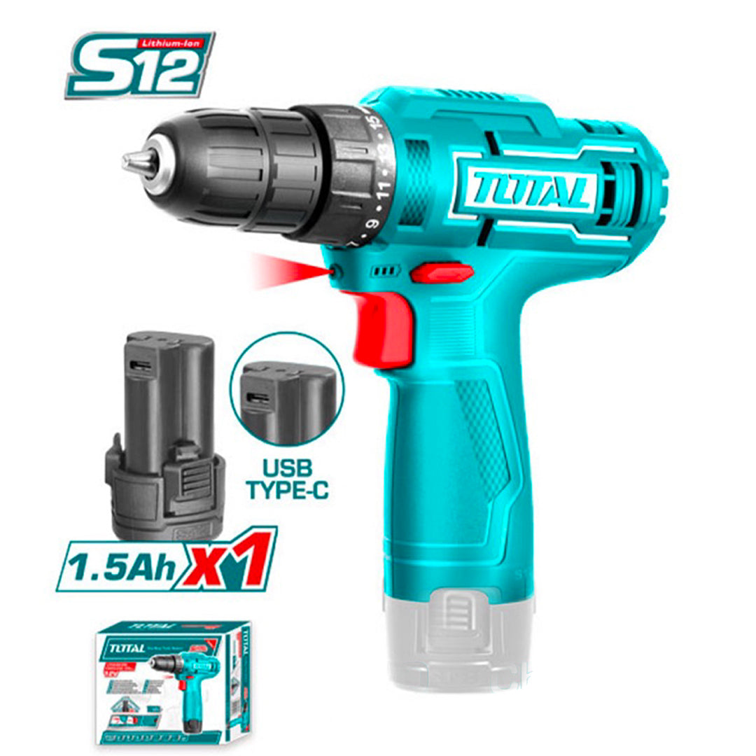 TOTAL 12V Cordless Drill - Compact & Powerful Performance