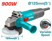 TOTAL Angle Grinder with Adjustable Speed 900W, 125mm - 5" (TG109125565)