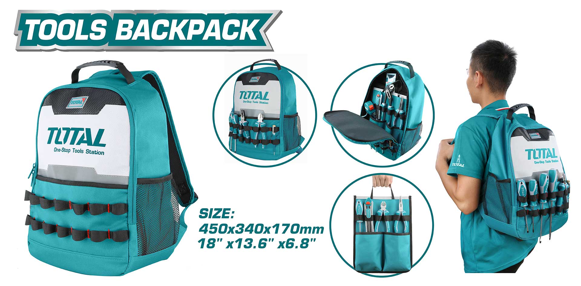 Total 8kg Tool Backpack – Comfortable Carry & Complete Organization