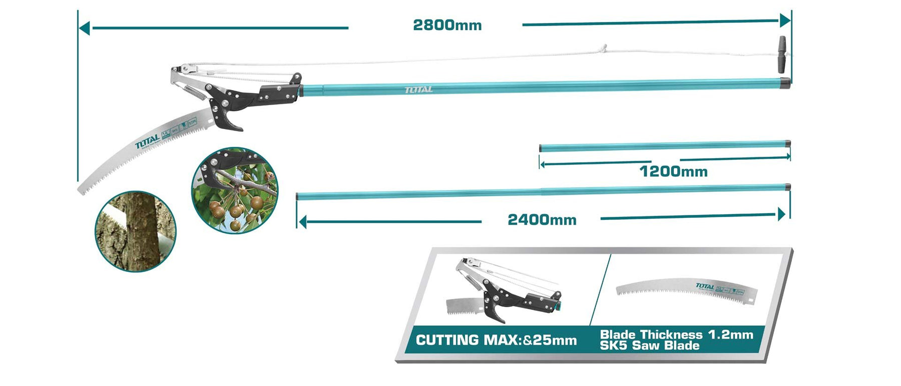Total 2800mm Extendable Pole Saw & Pruner – Easy & Efficient Tree Care Total 2800mm Extendable Pole Saw & Pruner – Easy & Efficient Tree Care