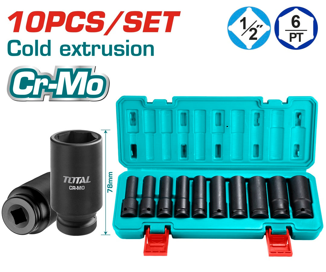 Total 10-Piece Long Black Socket Set (THKISD12102L) Total 10-Piece Long Black Socket Set (THKISD12102L)