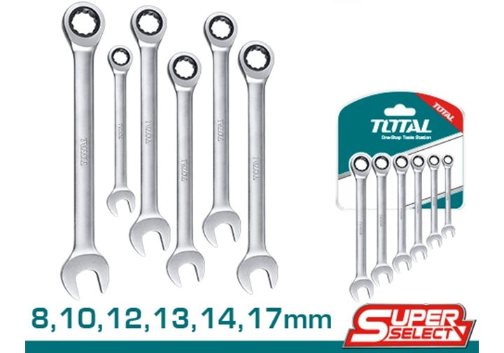 Total 6-Piece 8-17mm Ratchet Combination Spanner Set (THT102RK566) Total 6-Piece 8-17mm Ratchet Combination Spanner Set (THT102RK566)