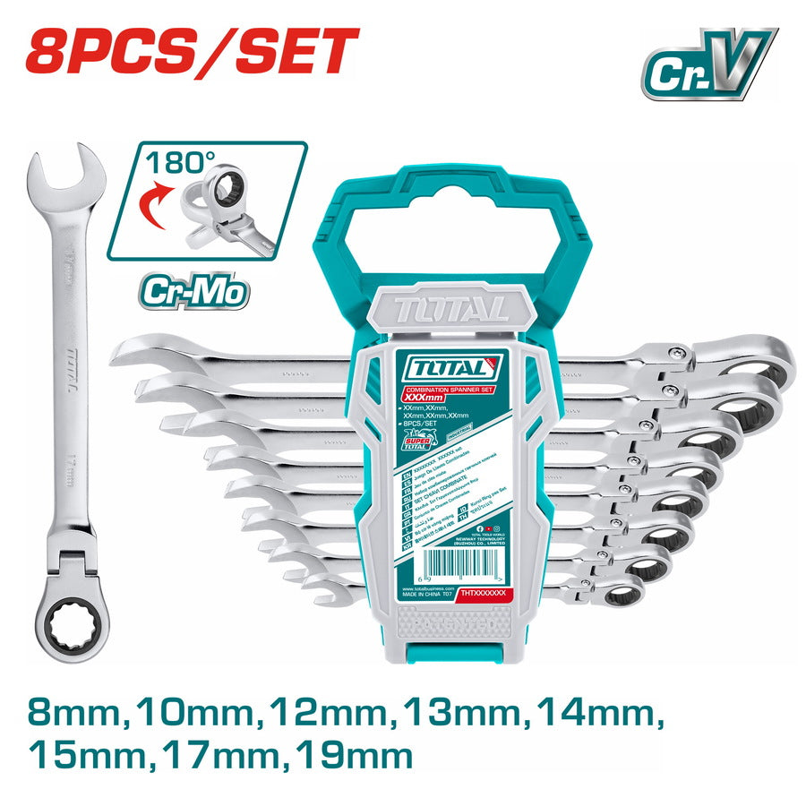 Total 8-Piece Ratchet Combination Spanner Set (THT102RK586) Total 8-Piece Ratchet Combination Spanner Set (THT102RK586)