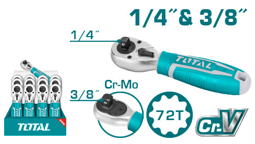 TOTAL Stubby Ratchet Handle 1/4″ & 3/8″ | THT1061438 TOTAL Stubby Ratchet Handle 1/4″ & 3/8″ | THT1061438