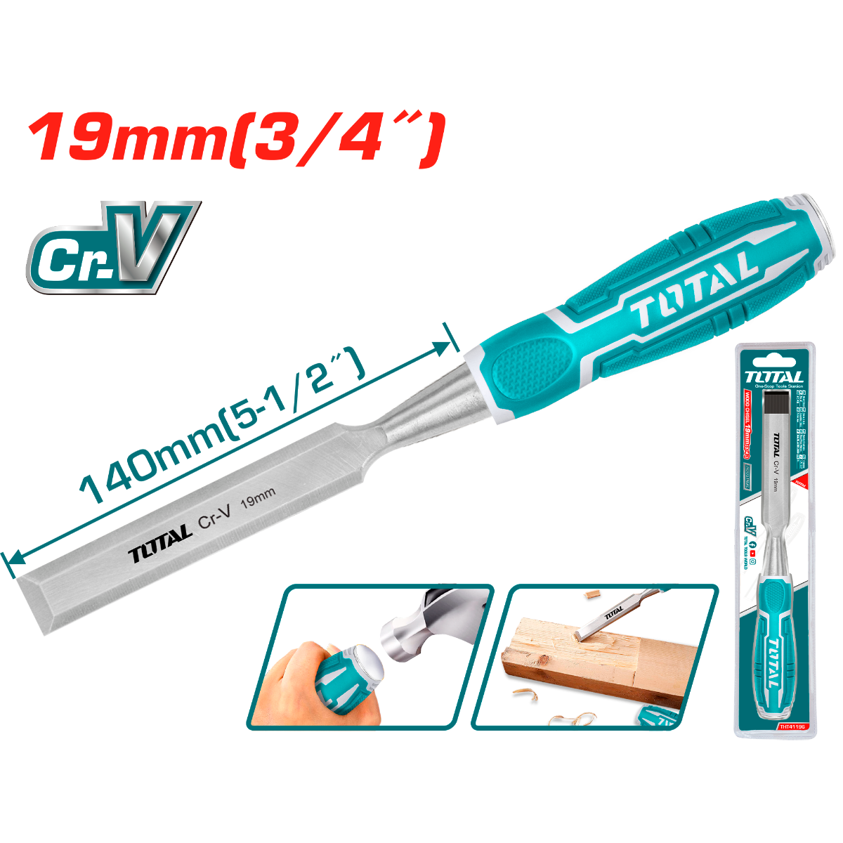 Total 140×19mm Wood Chisels (THT41196) – Precise Woodworking Tool