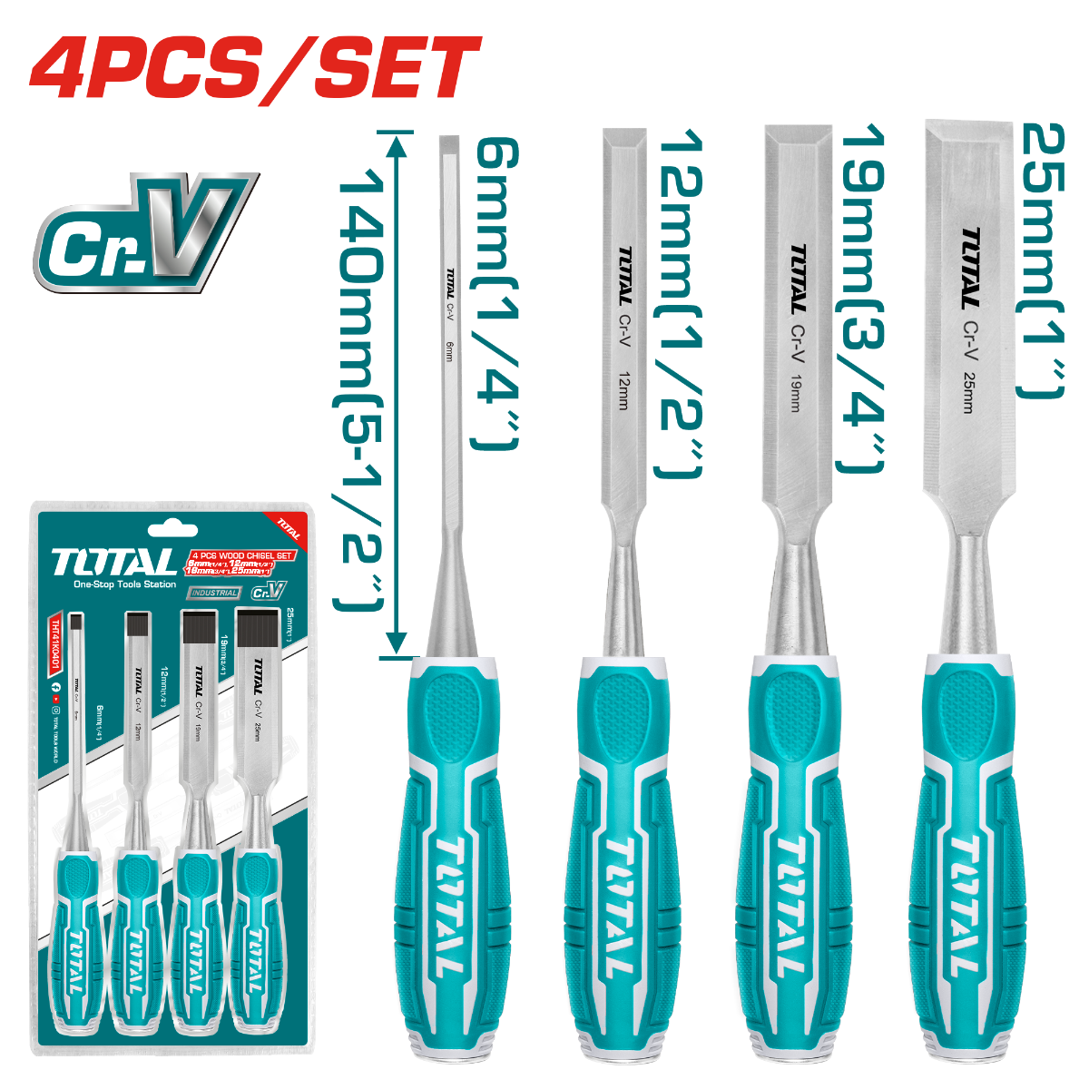 Total 4-Piece Wood Chisel Set – Ideal Tools for Woodworking