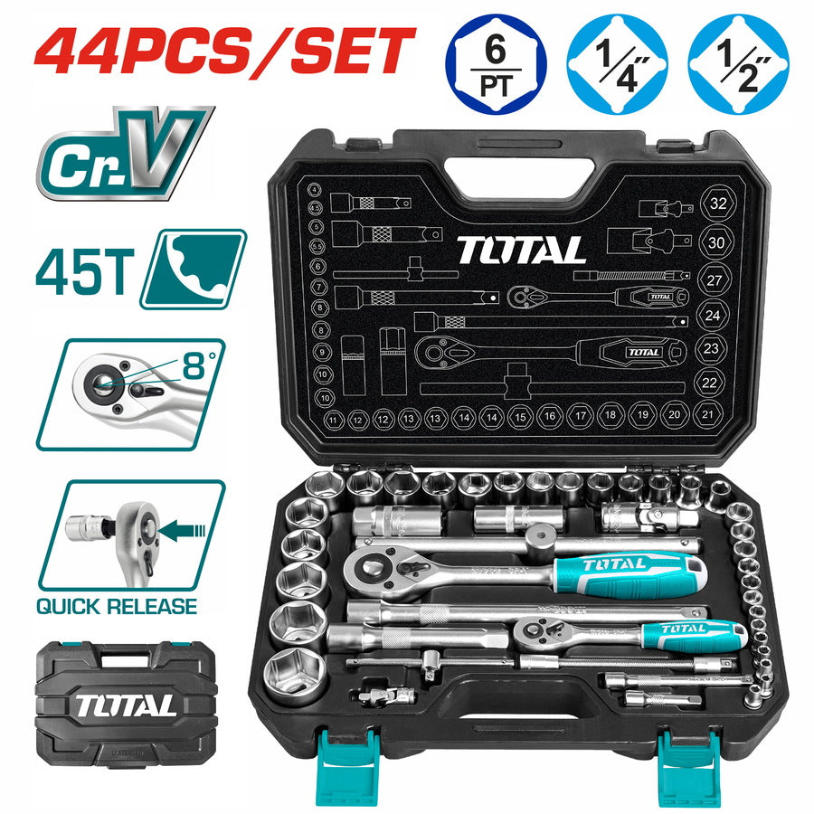 1/4˝ – 1/2˝ Drive Socket Set | 44-Piece by Total (THT421441) 1/4˝ – 1/2˝ Drive Socket Set | 44-Piece by Total (THT421441)