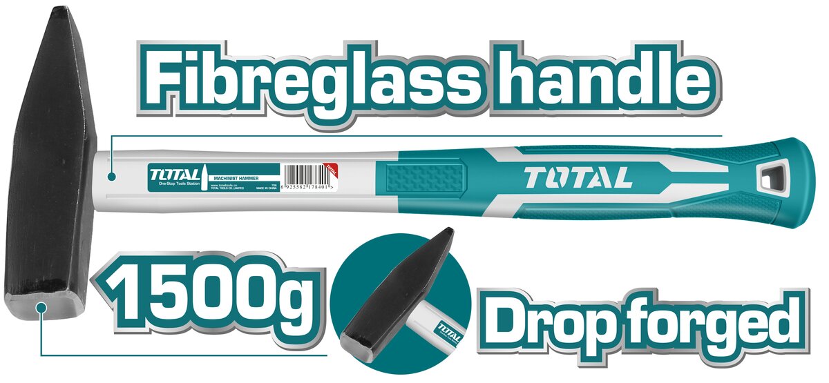 TOTAL 1500G Machinist Hammer – Fiberglass Handle for Maximum Durability TOTAL 1500G Machinist Hammer – Fiberglass Handle for Maximum Durability