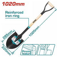 TOTAL Steel Shovel with Wooden Handle 1m (THTHW0101)
