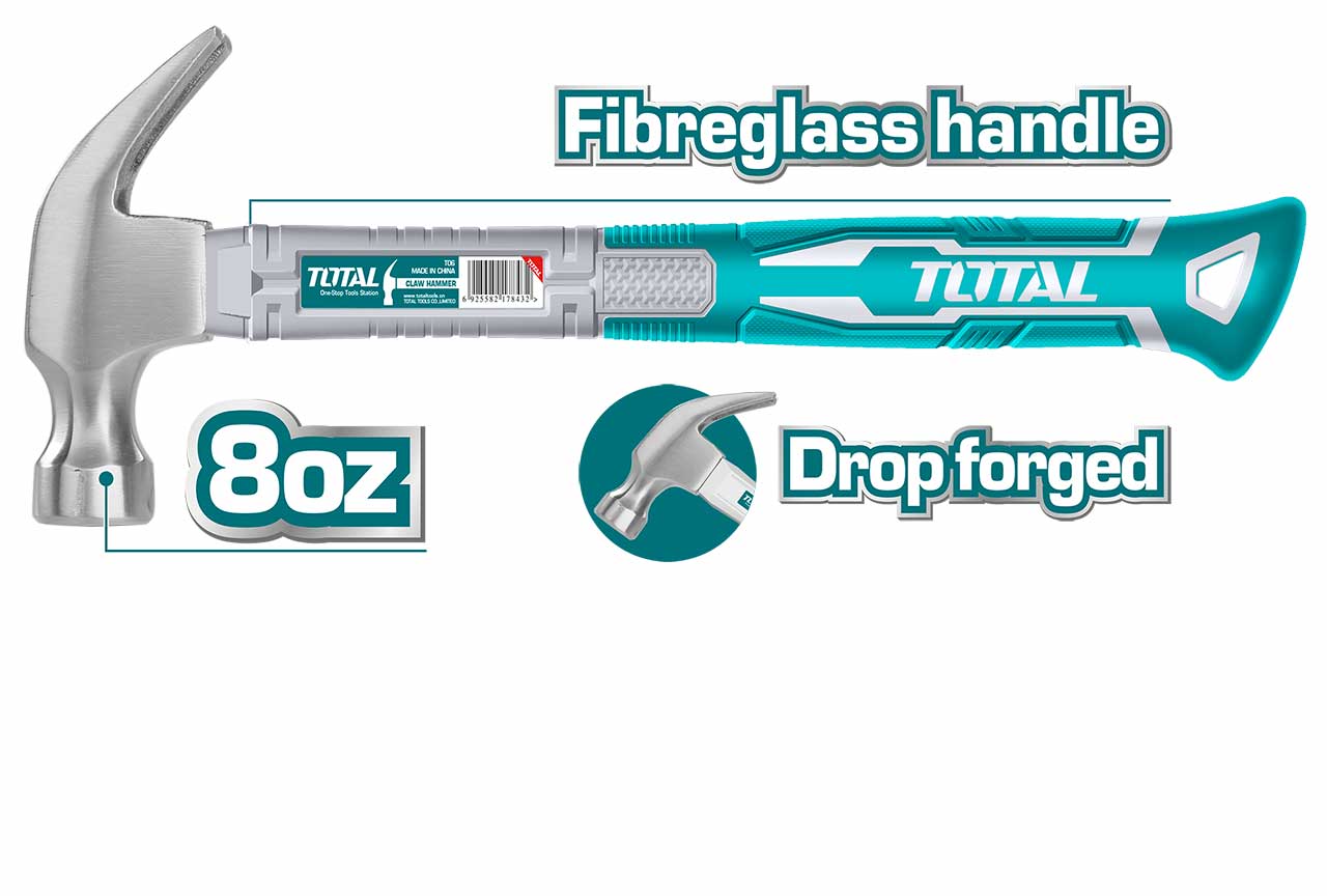 TOTAL Claw Hammer 220g – Ideal for Precision Tasks TOTAL Claw Hammer 220g – Ideal for Precision Tasks