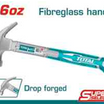 TOTAL Claw Hammer with Fiberglass Handle 450g – 16oz