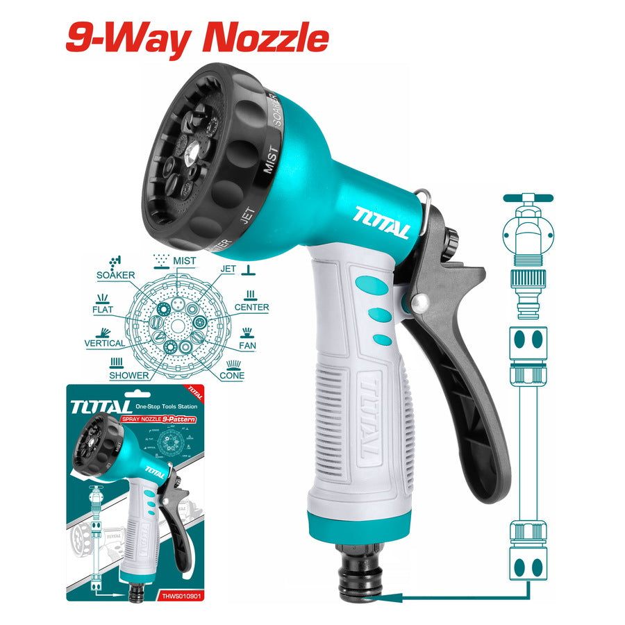 Total 9-Pattern Plastic Water Spray Gun – Durable & Versatile