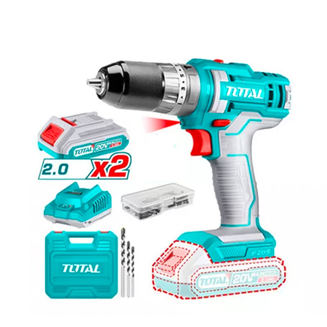 Total 20V Cordless Impact Drill - 45Nm, 2x 2.0Ah Batteries