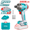TOTAL 20V Cordless Impact Driver - 285Nm Torque, 2 Batteries